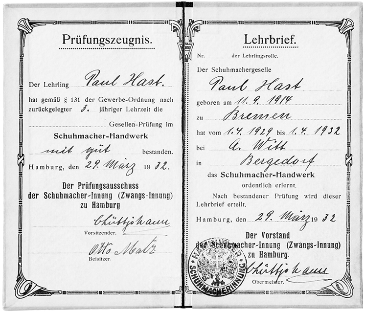 Paul Hast Junior Ausbildungs Zeugnis